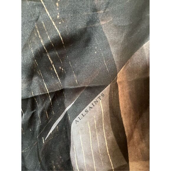 AllSaints Toni Iris Silk Blend Shirt Button Up Coffee Brown NEW - Picture 7 of 14